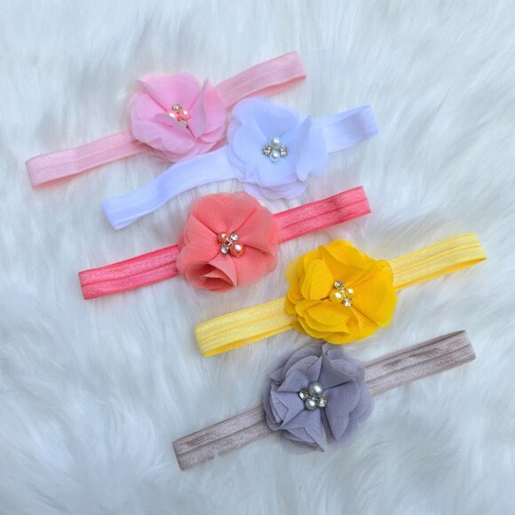 New Flower Baby Headbands – 5-Pack for Newborn Girls, Soft & Stretchy - Picture 1 of 3